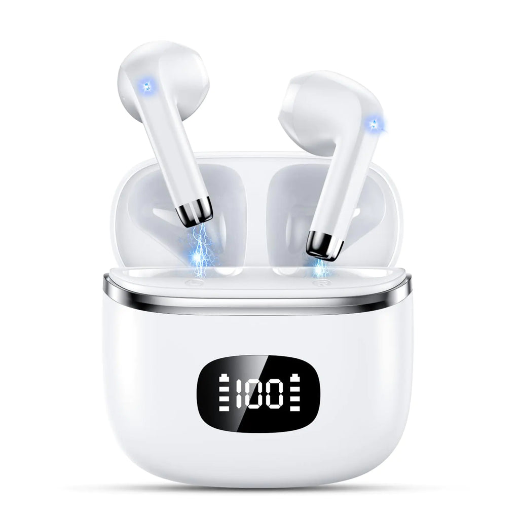 Wireless Earbuds Bluetooth Headphones 5.3 Bass Stereo Earphones 40H Playtime Ear Buds with LED Power Display Bluetooth Earbud with Noise Cancelling Mic IPX7 Waterproof Earbuds for iOS Android