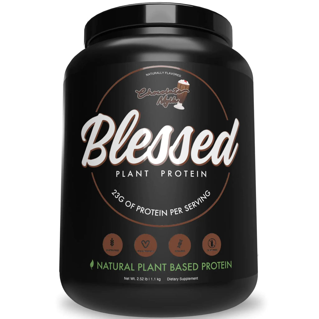 Blessed Vegan Protein Powder - Plant Based Protein Powder Meal Replacement Protein Shake 23g of Pea Protein Powder Dairy Free Gluten Free Soy Free No Sugar Added 30 Servings (Chocolate Mylk)