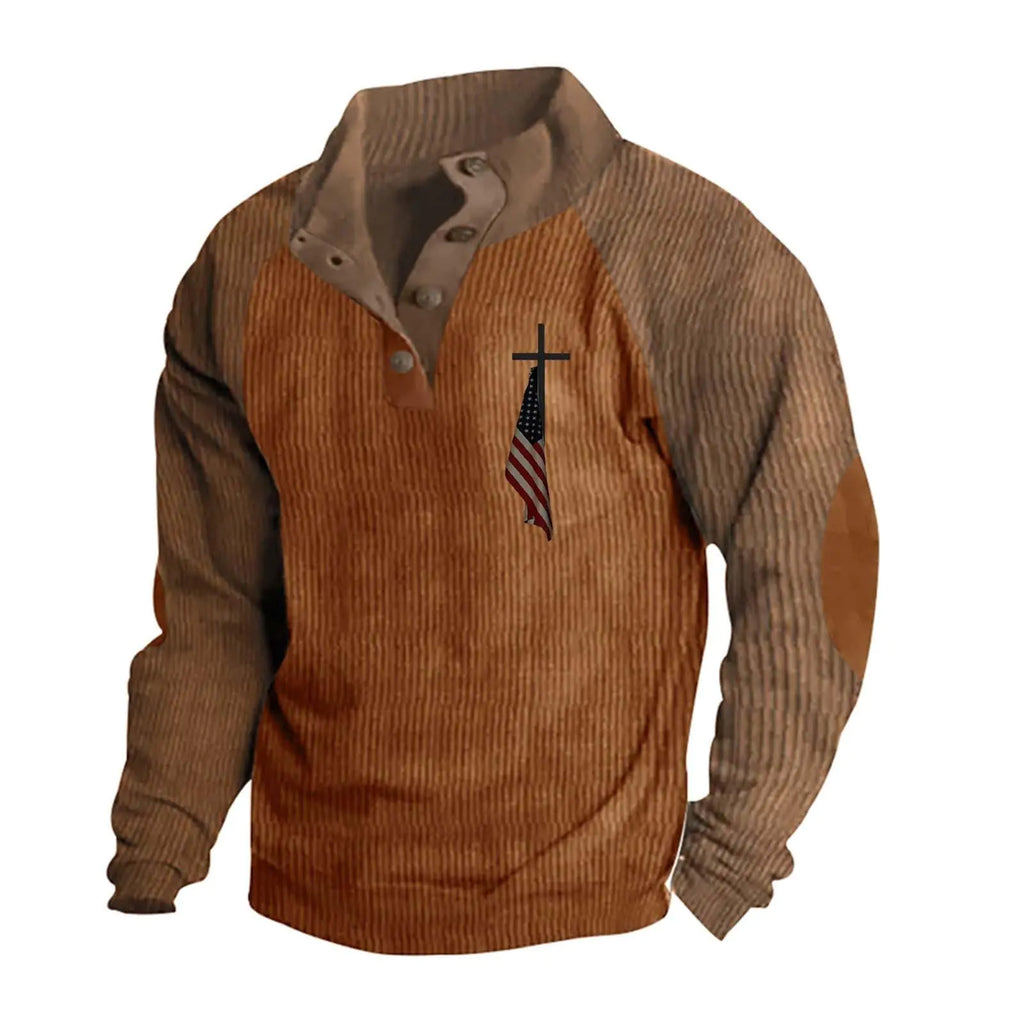 Mens Sweatshirt Vintage American Flag Cross Shirt Christian Patriotic Retro Tops Mens Long Sleeve Christian Clothing ZHIXU1203035
