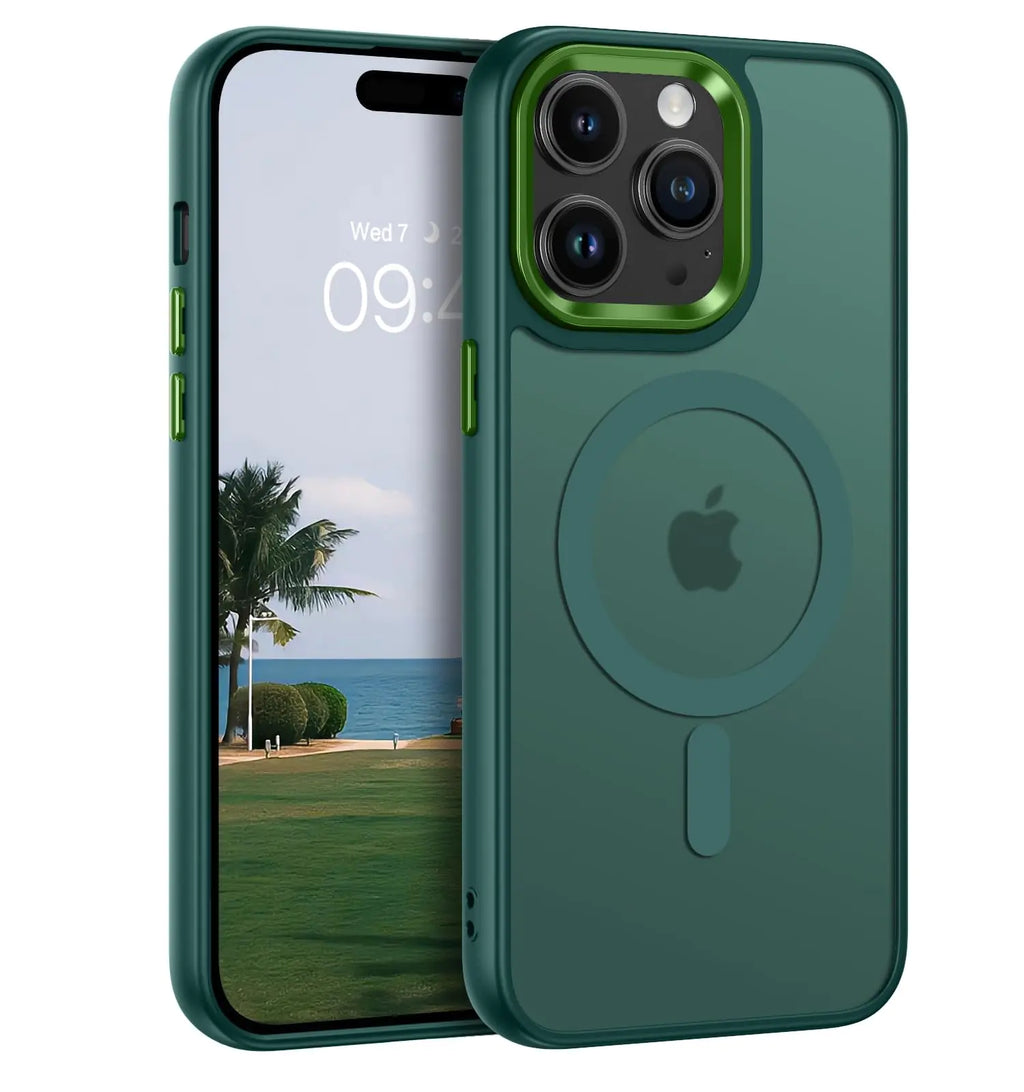 GUAGUA for iPhone 15 Pro Max Magnetic Case 6.7" Compatible with MagSafe iPhone 15 Pro Max Case Slim Translucent Matte Shockproof Protective Anti-Scratch Case for iPhone 15 Pro Max Dark Green