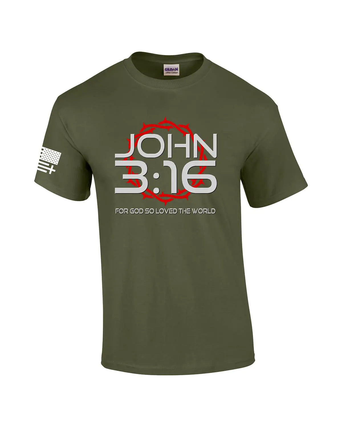 Mens Christian John 3:16 for God So Loved The World Scripture Short Sleeve T-Shirt Graphic Tee-Military-XL