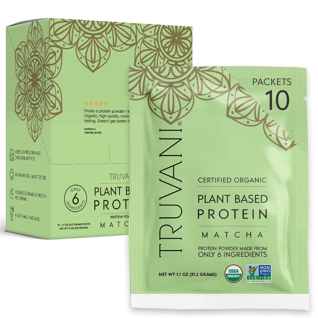 Truvani Vegan Pea Protein Powder | Matcha | 20g Organic Plant Based Protein | 10 Travel Packets | Keto | Gluten & Dairy Free | Low Carb | No Added Sugar