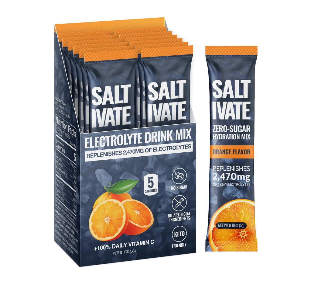 Saltivate Electrolyte Packs No Sugar Made in USA 12 Packets Orange Electrolyte Powder – Electrolyte Powder Hydration High Sodium Electrolyte Powder Magnesium Potassium Electrolyte Drinks