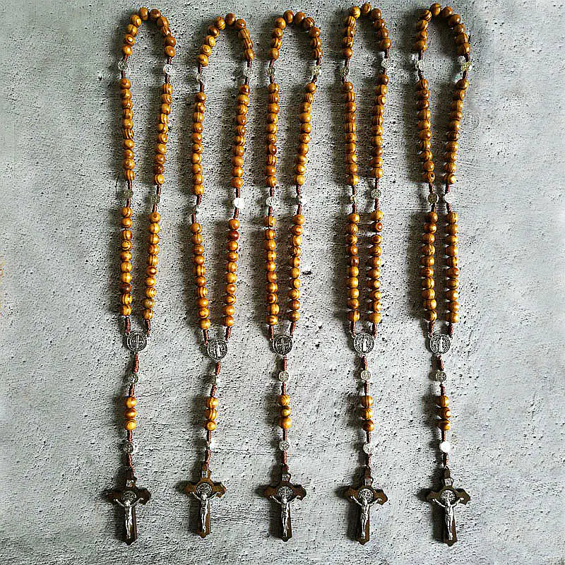Vintage Cross Necklace with Catholic Beads