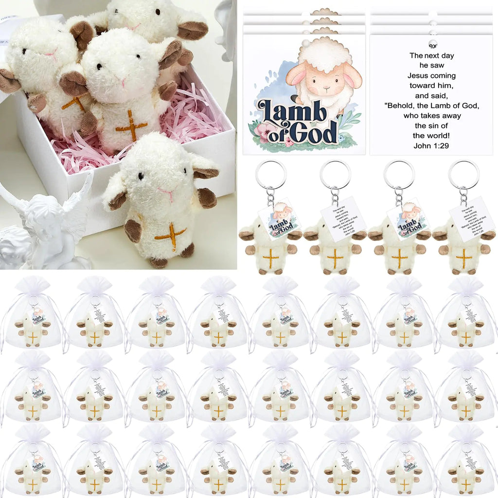 Shappy 48 Pcs Mini Plush Lambs Nativity Plush Lamb of God Lambs Stuffed Animal Religious Stuffed Animal Christmas Decorations Christian Gifts for Christmas First Communion Christening Easter