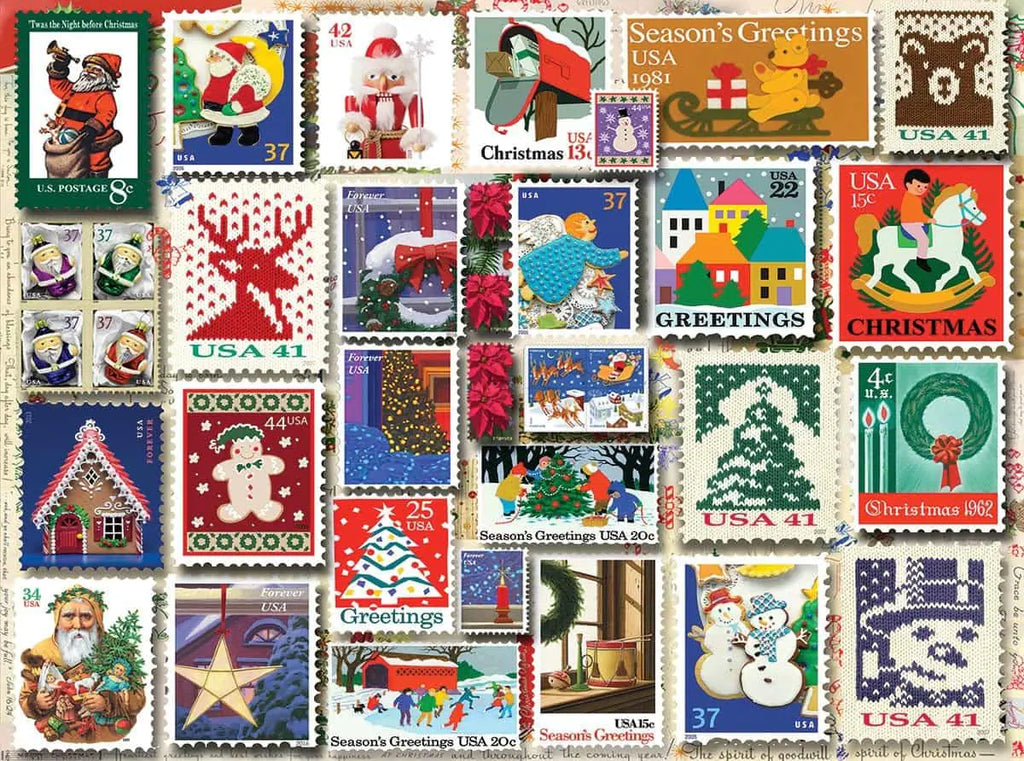 1000 Pieces Winter Theme Jigsaw Puzzle for Adults and Family - Christmas Stamps