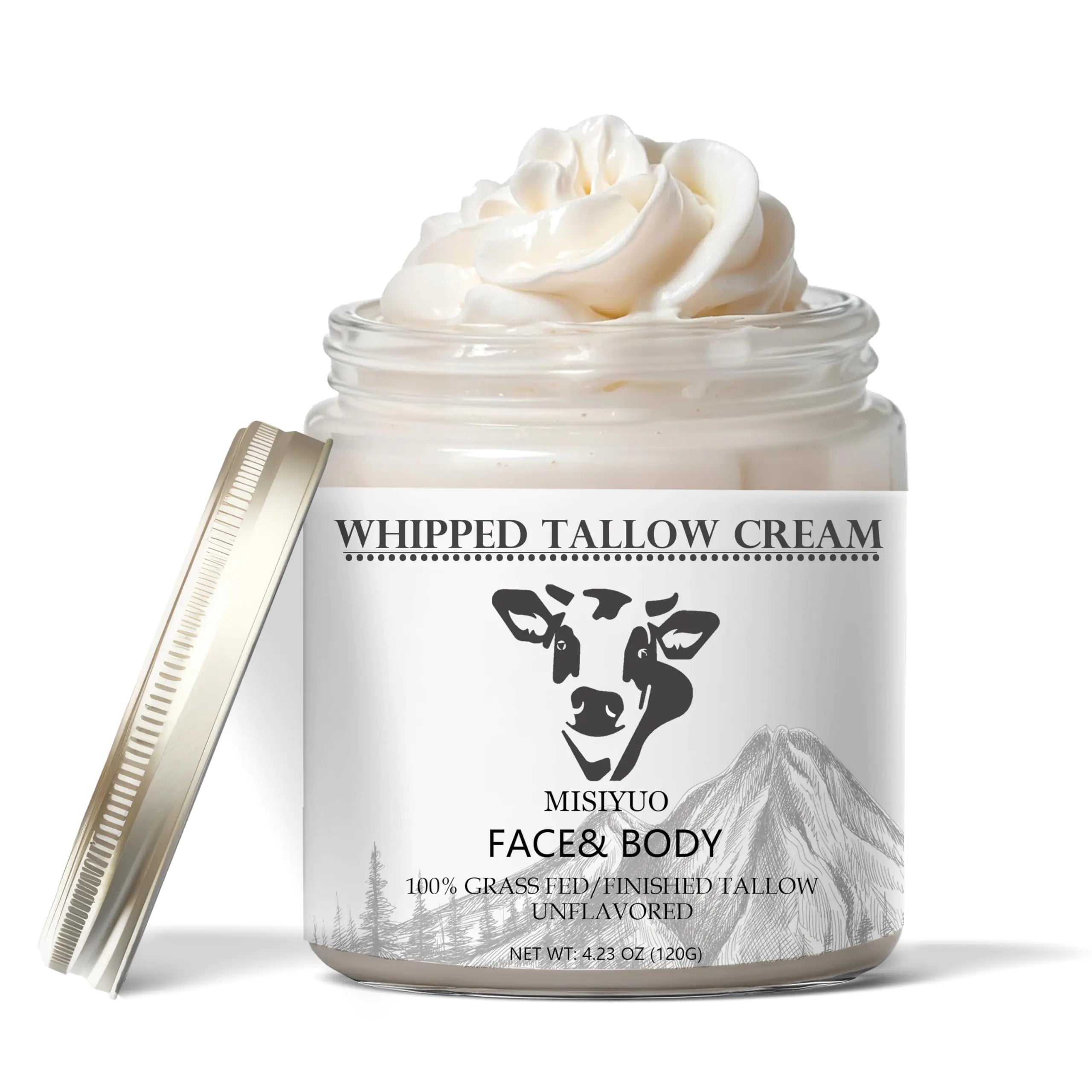 Handmade Whipped Beef Tallow for Skin Care Beef Tallow For Face Tallow Face Moisturizer 100% Grass Fed Beef Tallow And Honey Balm For Sensitive-Skin Dry Extreme Dryness Relief 4.23 FL oz