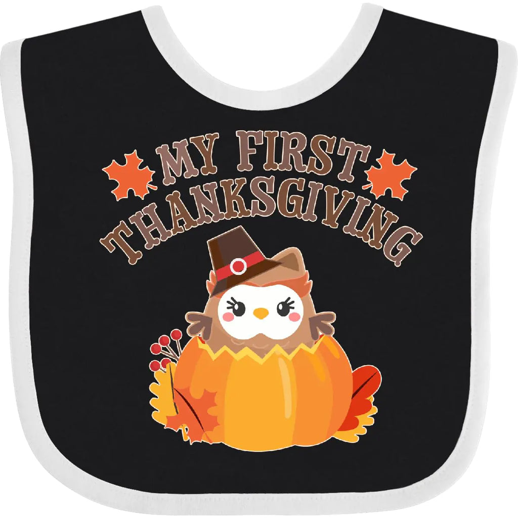 inktastic My 1st Thanksgiving Cute Owl in Pumpkin Baby Bib Black and White 3805d