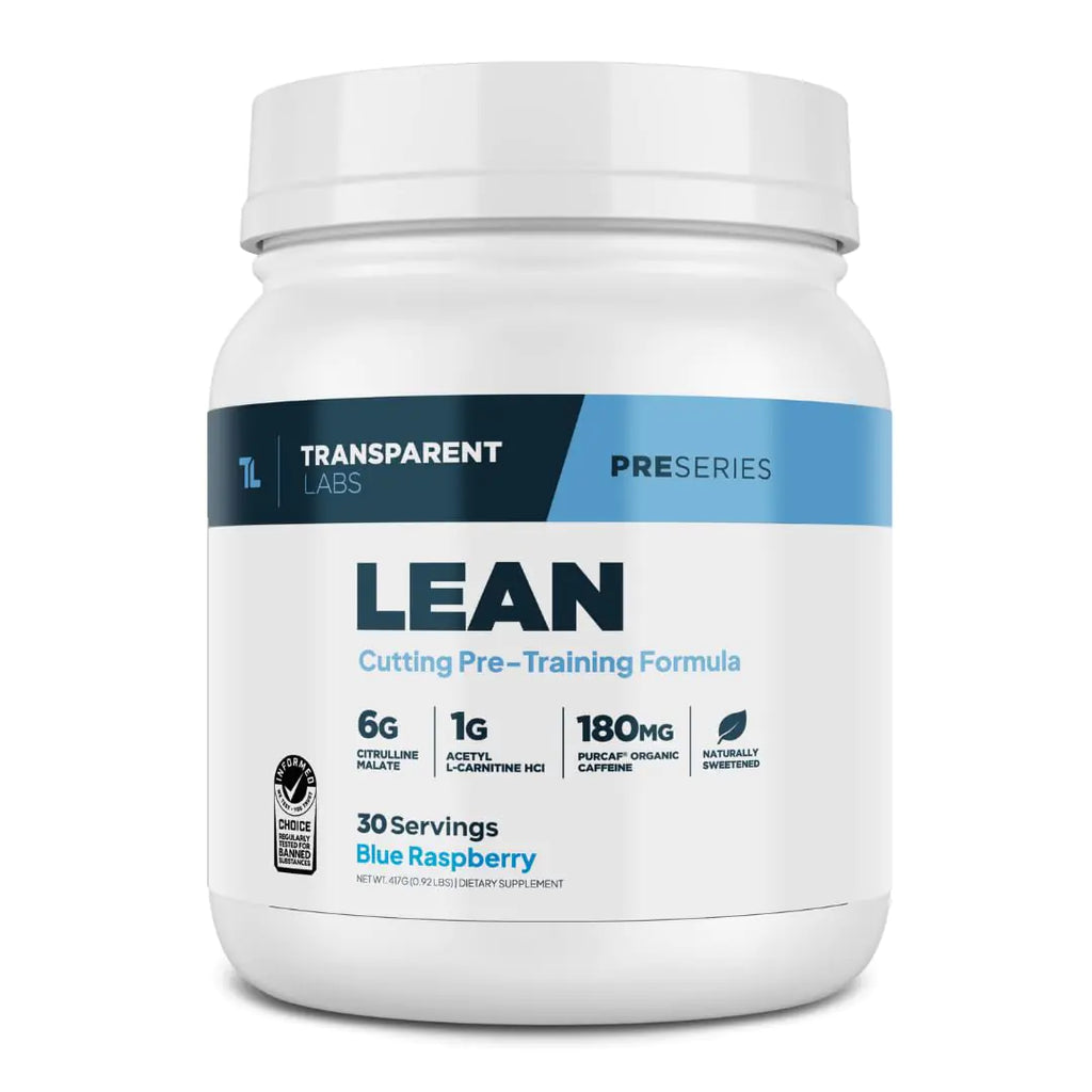 Transparent Labs Lean Pre-Workout - Body Recomposition Pre Workout for Men and Women with Acetyl L-Carnitine Beta Alanine Powder & PurCaf Organic Caffeine Powder - 30 Servings Blue Raspberry