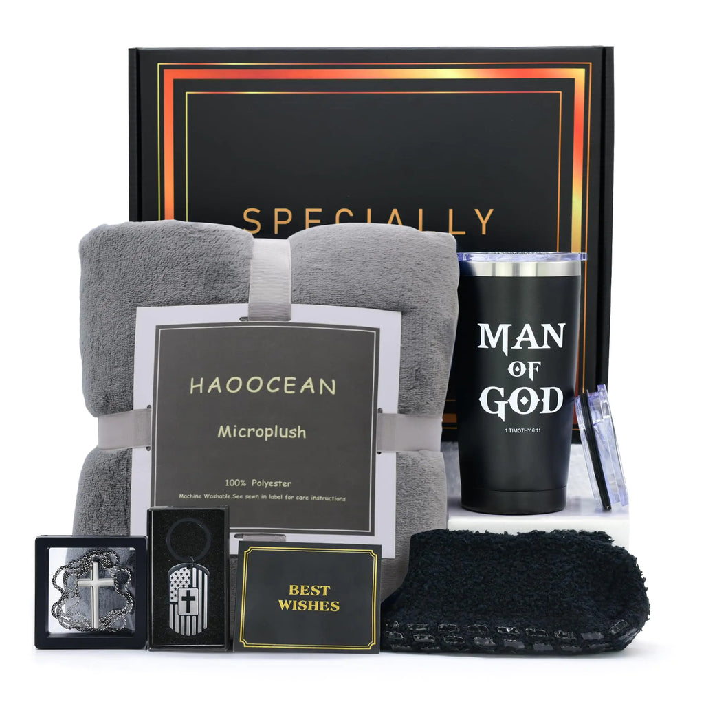 Christian Gift set for Men with SS Tumbler and Blanket (6Pcs)