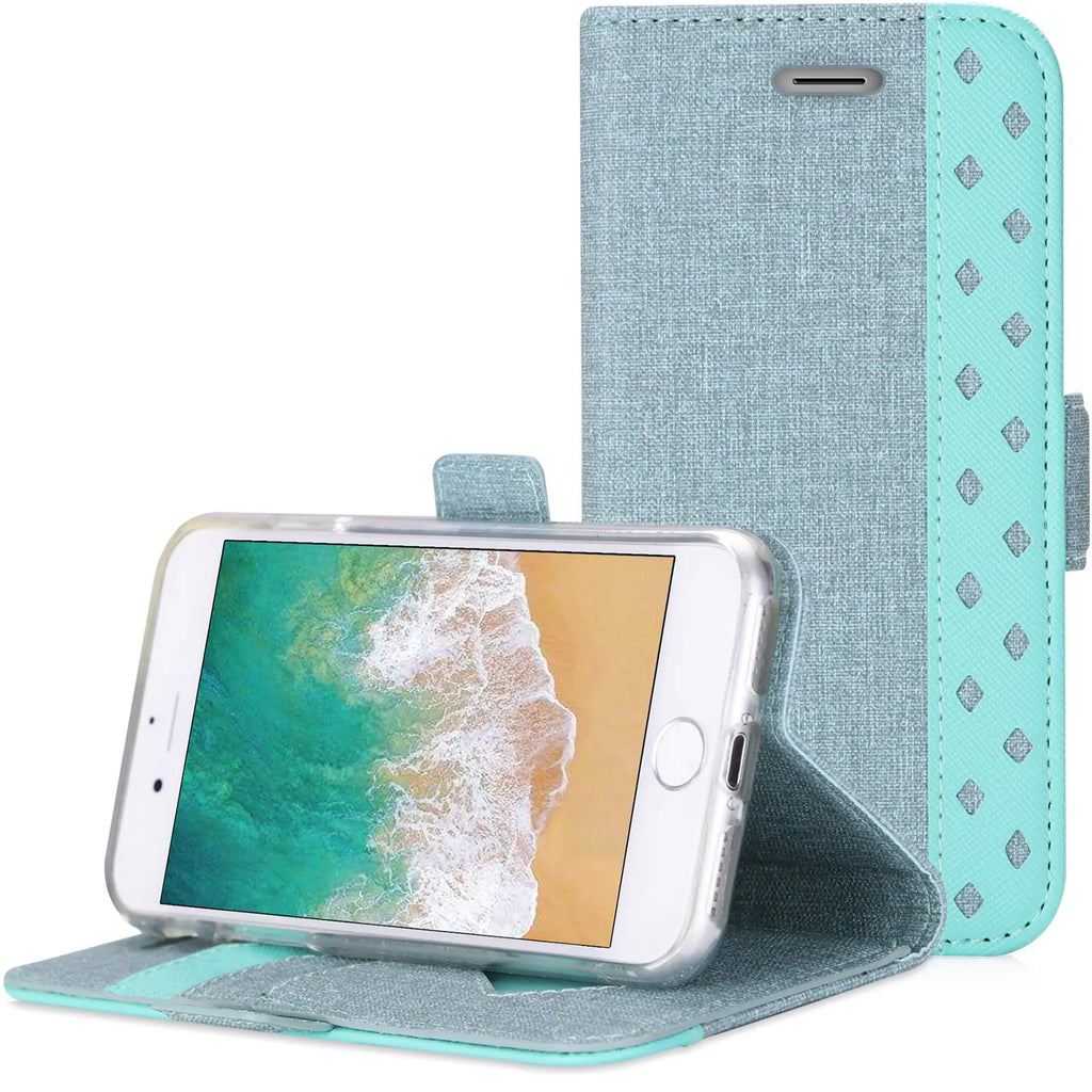 ProCase iPhone SE 2022 / SE 2020 / iPhone 8 / iPhone 7 Wallet Case Folio Folding Protective Wallet Case Flip Cover for 4.7-inch iPhone SE 2022 2020 / iPhone 8 7 with Card Slots & Kickstand -Teal