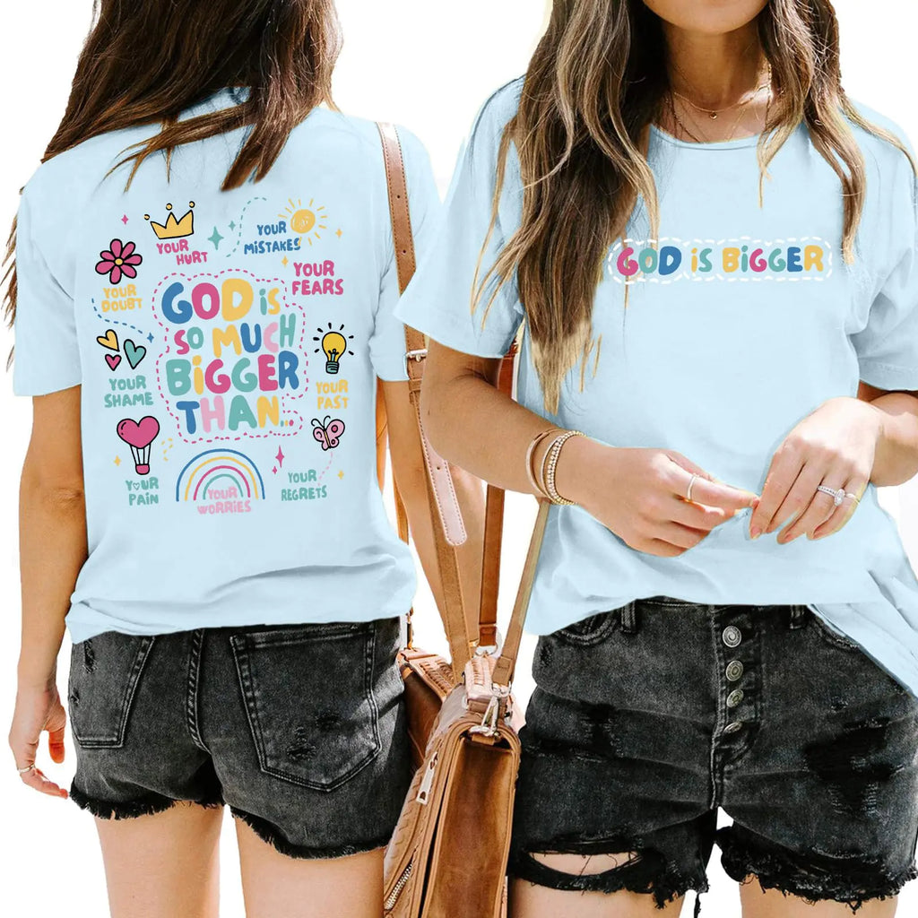 JINLUTH Christian Tshirts for Women Faith T Shirts Jesus God Shirts Religious Gifts Tee Funny Inspirational Graphic Tees Tops (Light BlueS)