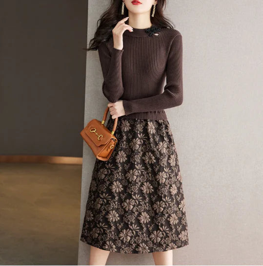Knit Dress, Floral Sweater Dress, Long Sleeve Tie Dress