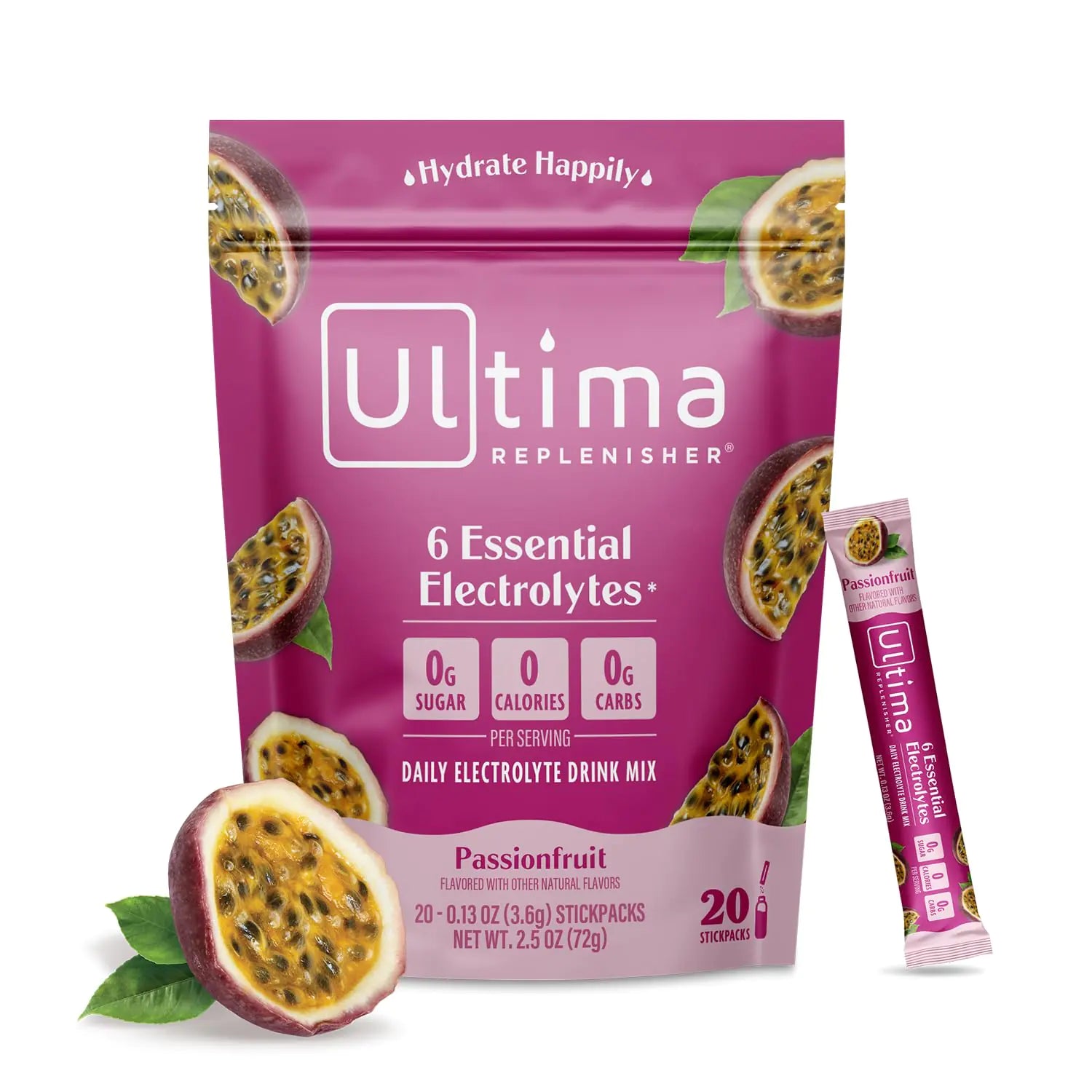 Ultima Replenisher Daily Electrolyte Drink Mix – Passionfruit 20 Stickpacks – Hydration Packets with 6 Electrolytes & Trace Minerals – Keto Friendly Non-GMO & Sugar-Free Electrolyte Powder
