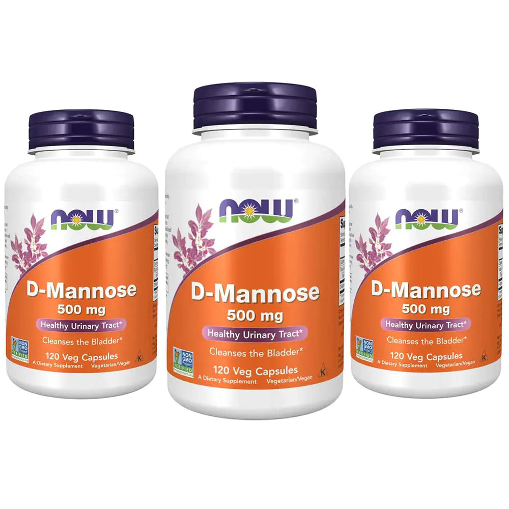 NOW Foods Supplements D-Mannose 500 mg Non-GMO Project Verified Healthy Urinary Tract* 120 Veg Capsules (Pack of 3)
