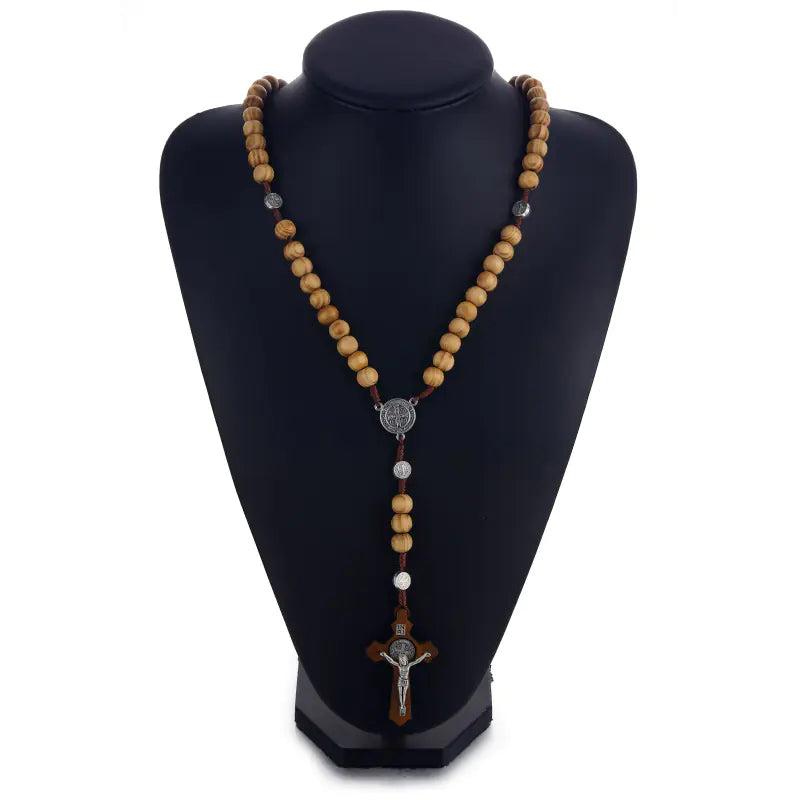 Vintage Cross Necklace with Catholic Beads