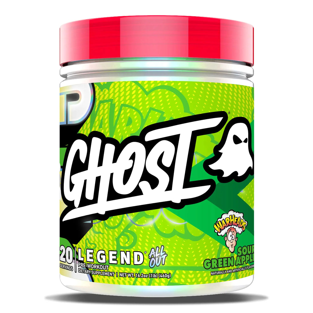 GHOST Legend All Out Pre-Workout Powder Warheads Sour Green Apple - 20 Servings - Pre-Workout Supplement for Men & Women - Energy & Pumps - Caffeine L-Citrulline & Beta Alanine Blend - Sugar Free