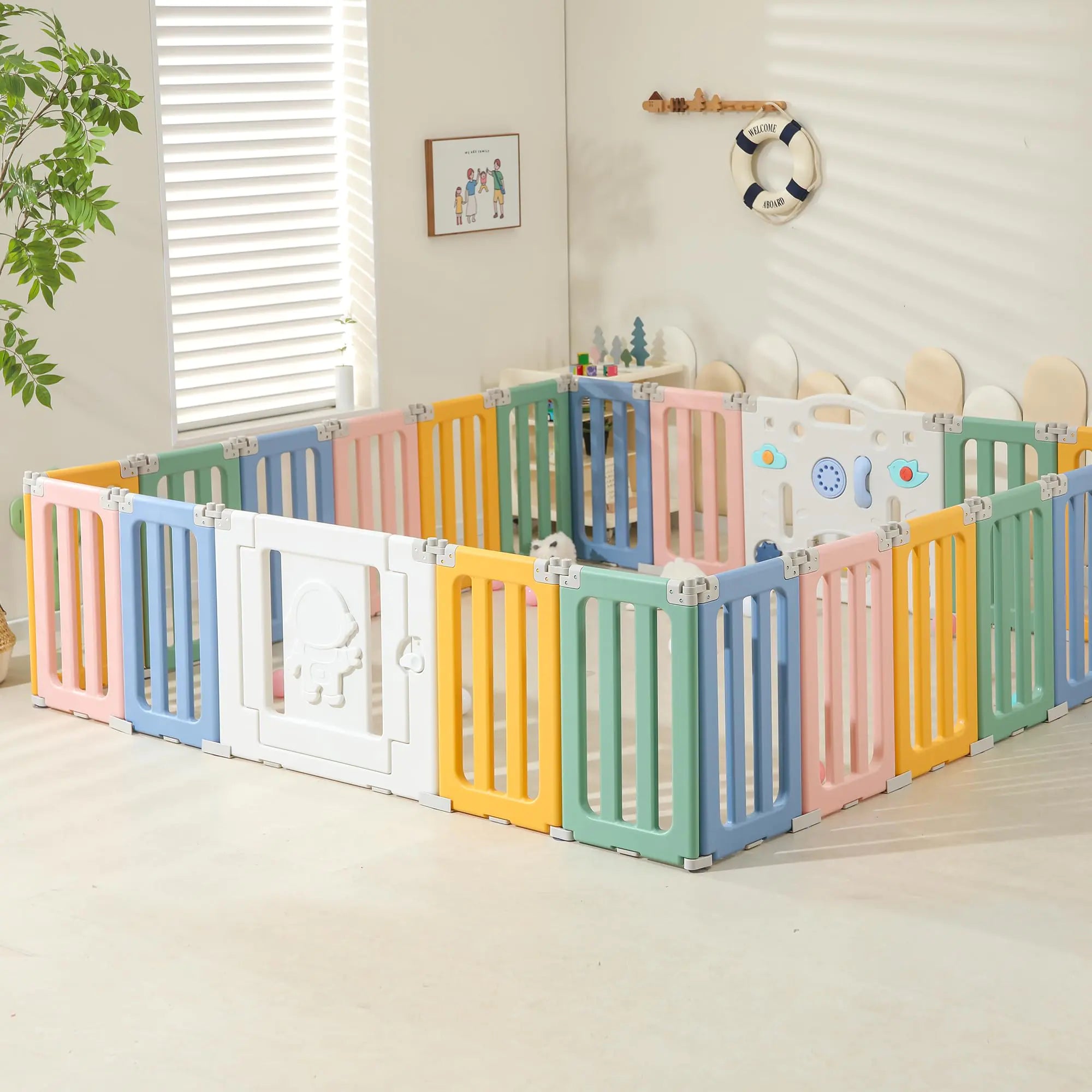 IFLETH Baby Play Pen 22 Panels Extra Large Baby Playpen Foldable Astronauts Play Pens for Babies and Toddlers Adjustable Baby Play Yard Portable Baby Fence Baby Gate Playpen - Colorful