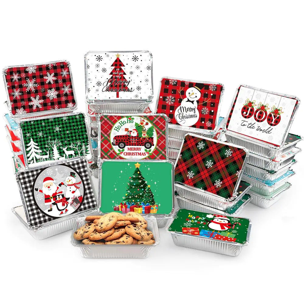 AKEROCK 40 PCS Christmas Cookie Tins with Lid Foil Treat Containers for Holiday Gift Giving and Food Storage - Christmas Cookie Containers