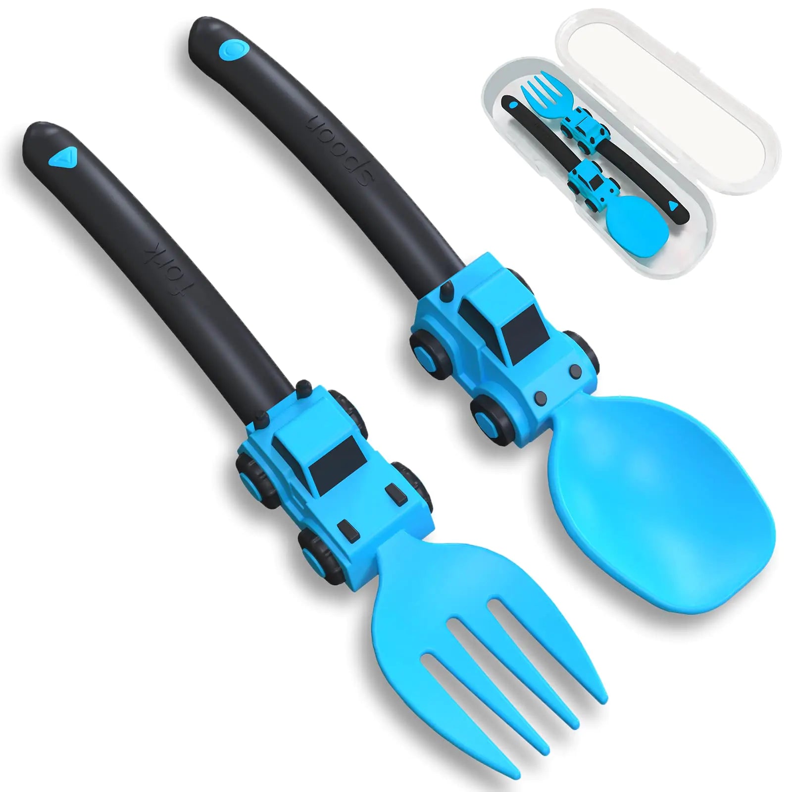 Deinyi Construction Toddler Utensils - Toddler Forks and Spoons - Kids Spoon and Fork Set - Suitable for Kids Utensils - Baby Utensils Portable Utensils Set for 1 2 3 4 5 year old Toddlers Blue