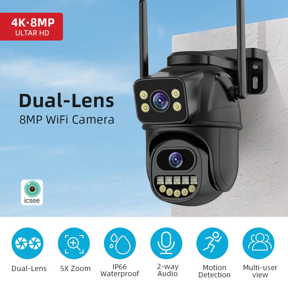 Binocular Wireless Surveillance Camera - 360° Night Vision, Dual Lens, Outdoor Smart Security