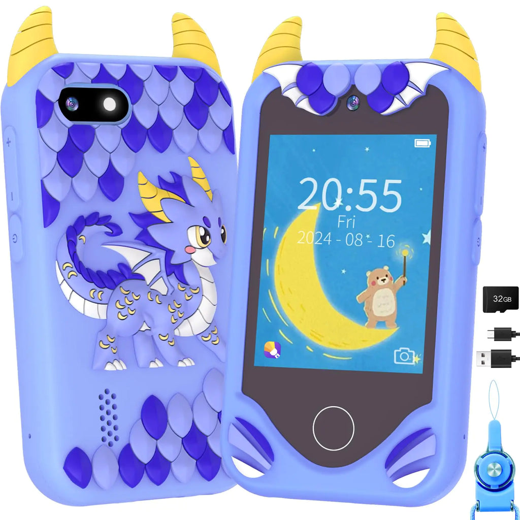 Kids Smart Phone for Boys Gifts - Toddler Christmas Birthday Gift for Age 3 4 5 6 Year Old Kids Cell Phone Toy with Touchscreen Dual Cameras Learning Music Player Games with 32 GB Card