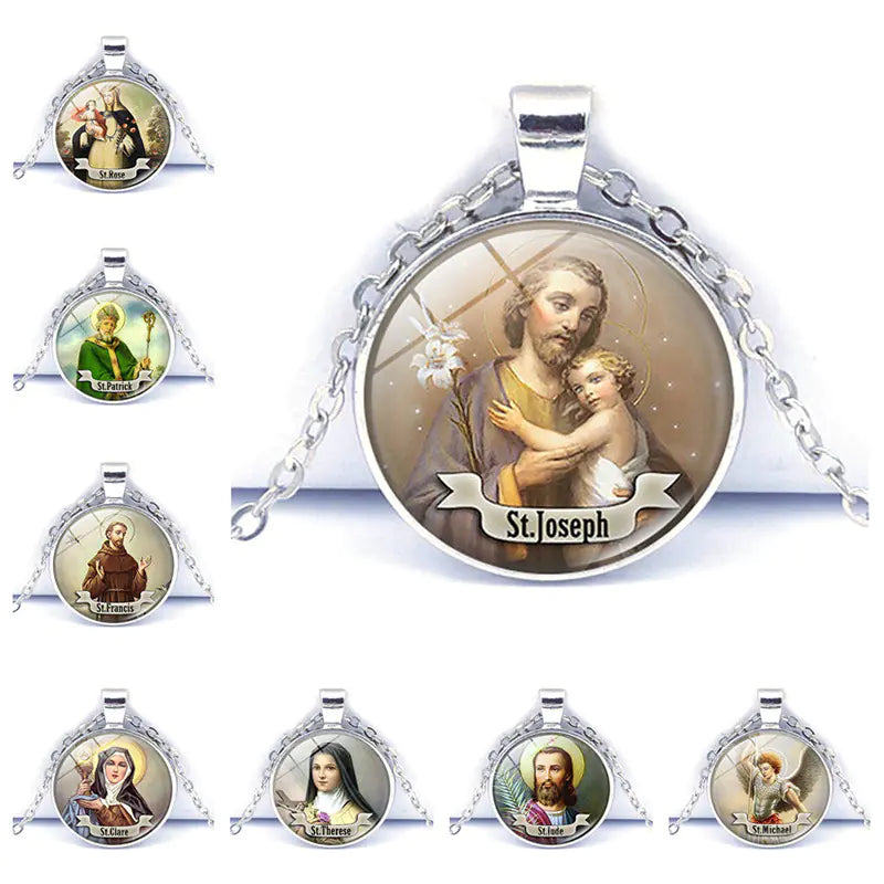 Saint Joseph Gemstone Necklace - Silver Pendant Accessory