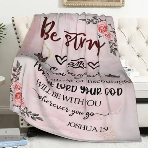 Throw Blanket with Bible Verse -Religious Gifts (Pink 50x60 inch)