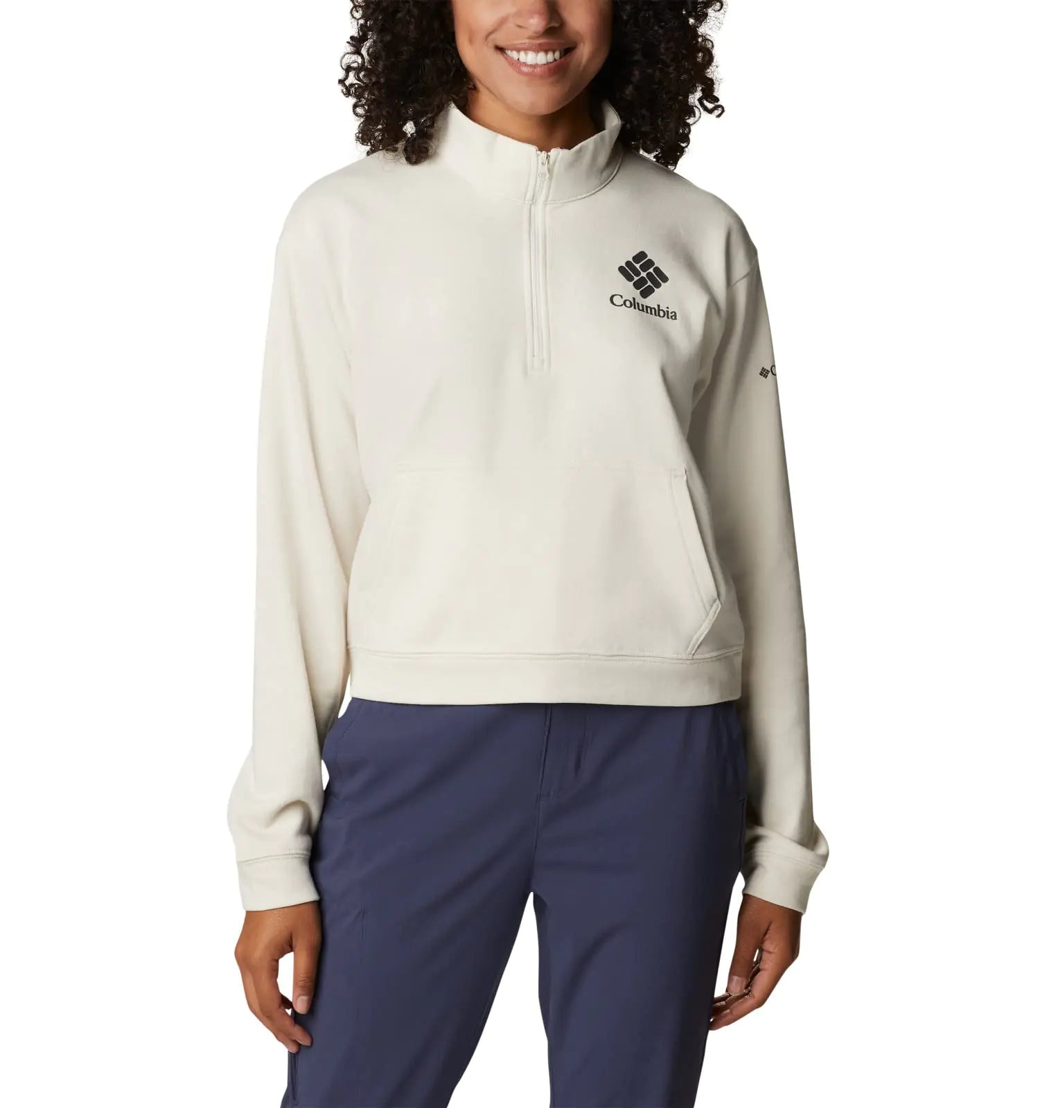 Columbia Womens Trek French Terry Half Zip Chalk/Stacked Gem Large