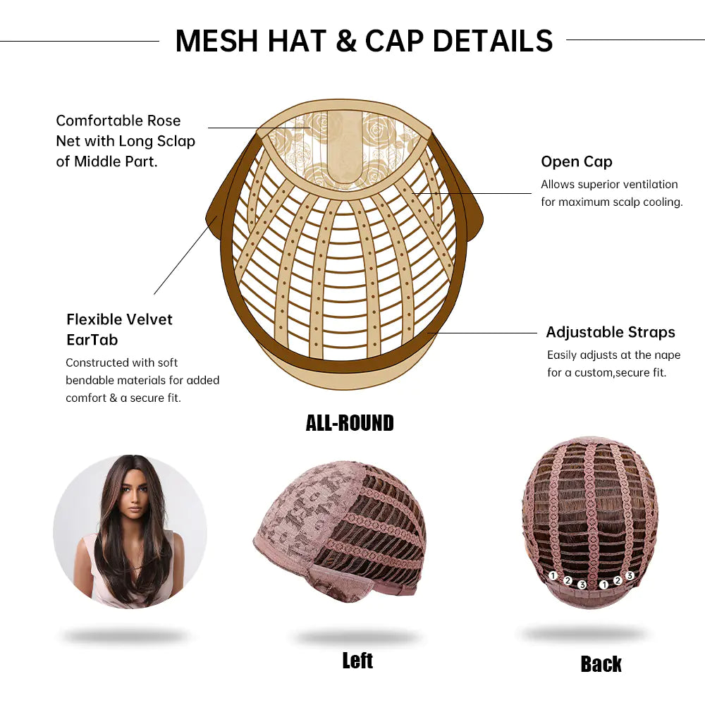 Women's Long Wavy Brown Blonde Highlight Wig