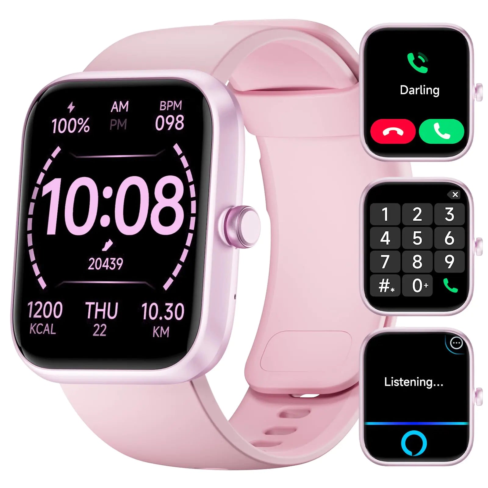 Smart Watch for Women Android & iPhone 1.8" Smartwatch (Answer/Make Calls) Alexa Built-in IP68 Waterproof Activity Fitness Tracker Watch with Heart Rate/SpO2/Sleep Monitor 120+ Sports Mode Pink