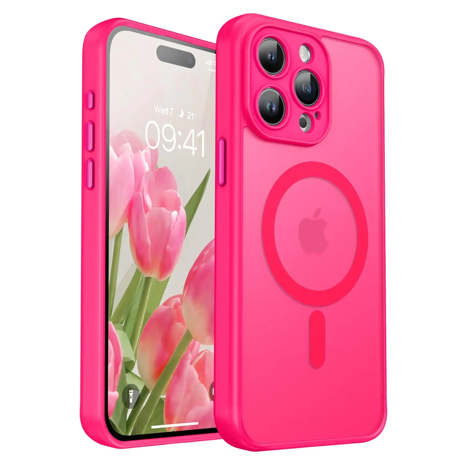 BENTOBEN Magnetic for iPhone 15 Pro Case [Full Camera Protection] [Compatible with Magsafe] Translucent Matte 15 Pro Phone Case Slim Thin Shockproof Protective Cover Cases for iPhone 15 Pro Hot Pink