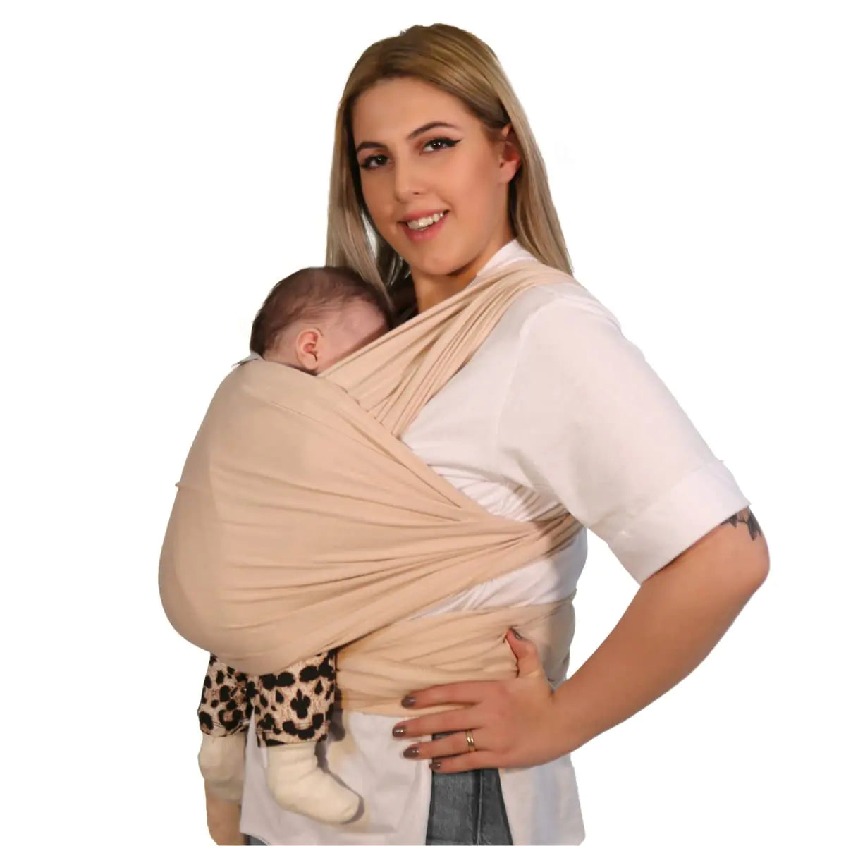 Baby Wraps Carrier Newborn to Toddler 100% Cotton Infant Carrier – Stretchy and Adjustable Wrap for Baby – Lightweight Baby Carrier Newborn Sling (Beige)