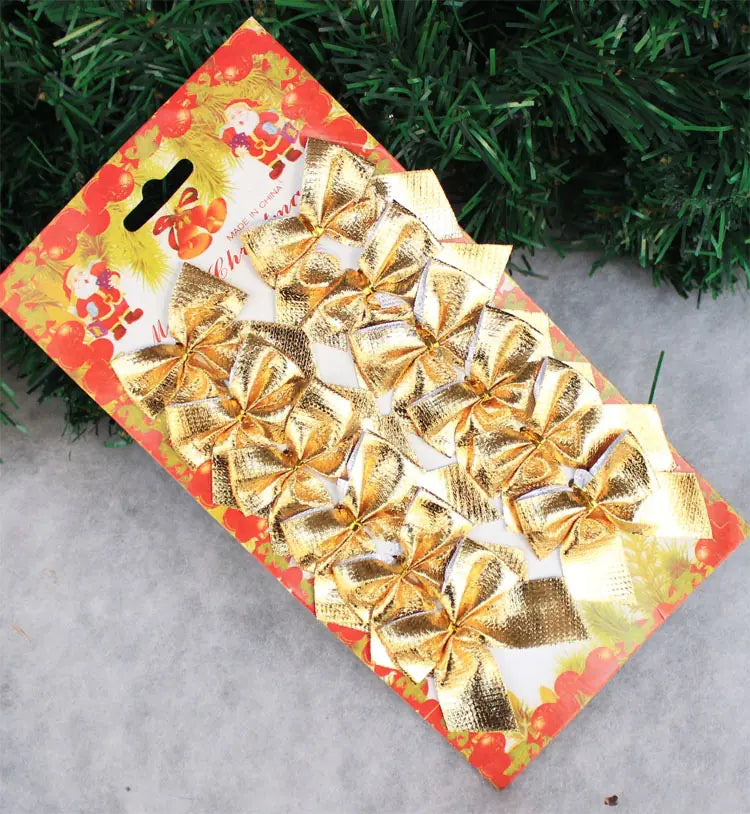 Christmas Tree Bows with Ribbon Decoration (12 Pcs)