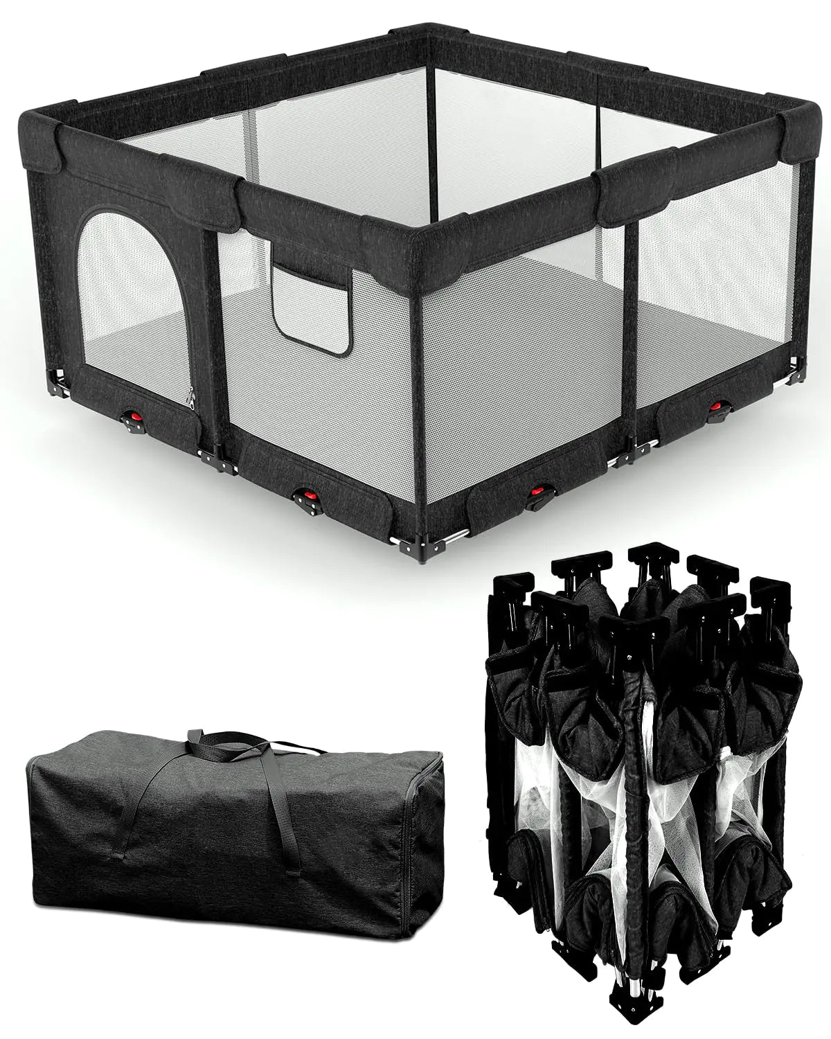 PATYWAGA Foldable Baby Playpen with Non Removable Thick MatCollapsible Playpen for Babies and Toddlers Extra Large Foldable Playpen for Baby with Gate Travel Play Pen (51"×51" Black)