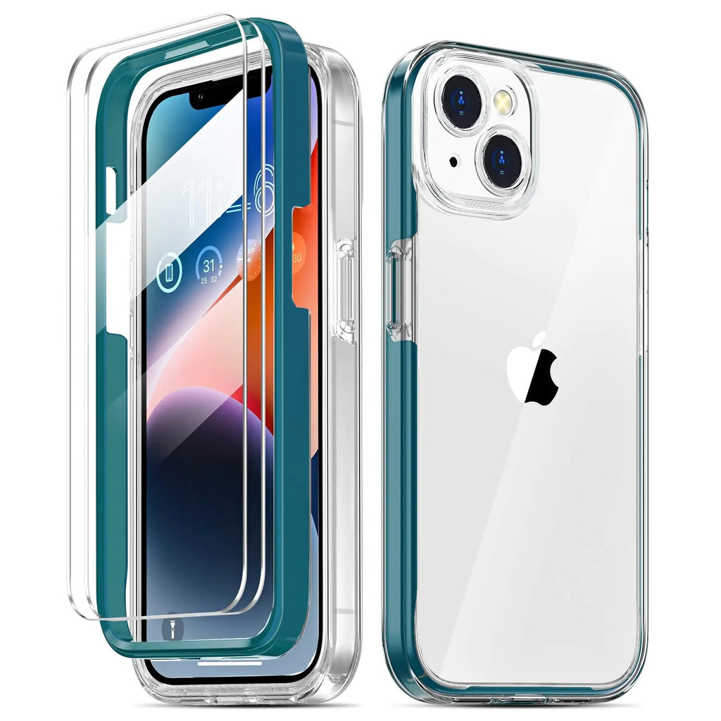 COOLQO Compatible for iPhone 14 Case iPhone 13 Case with 9H Tempered Glass Screen Protector [Anti-Yellowing] Military Grade Protection Protective Phone Case Cover for iPhone 13/14 Green